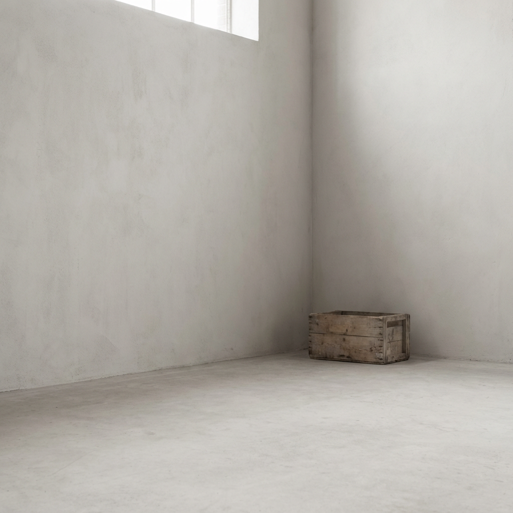 Sparse composition with large areas of negative space, suggesting something substantial has been removed or compressed